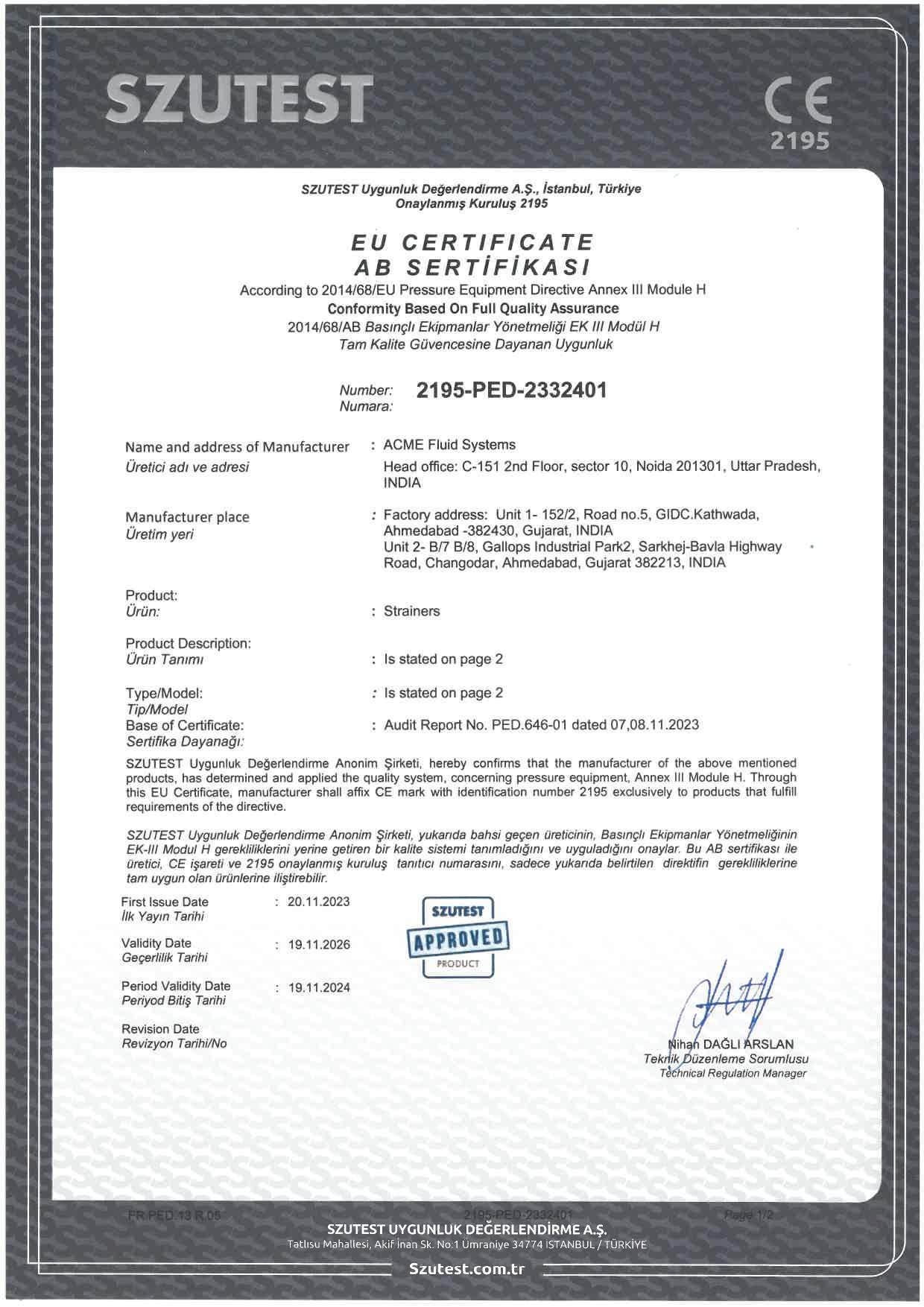 CE Approval Certificate